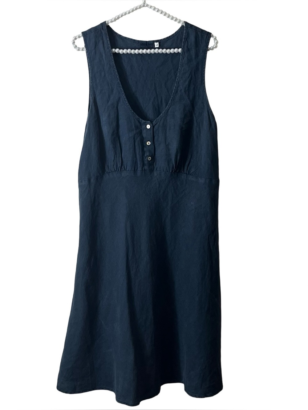 Bella Notte 100% Linen Dress Large Navy Blue Made in San Francisco USA - Picture 2 of 10